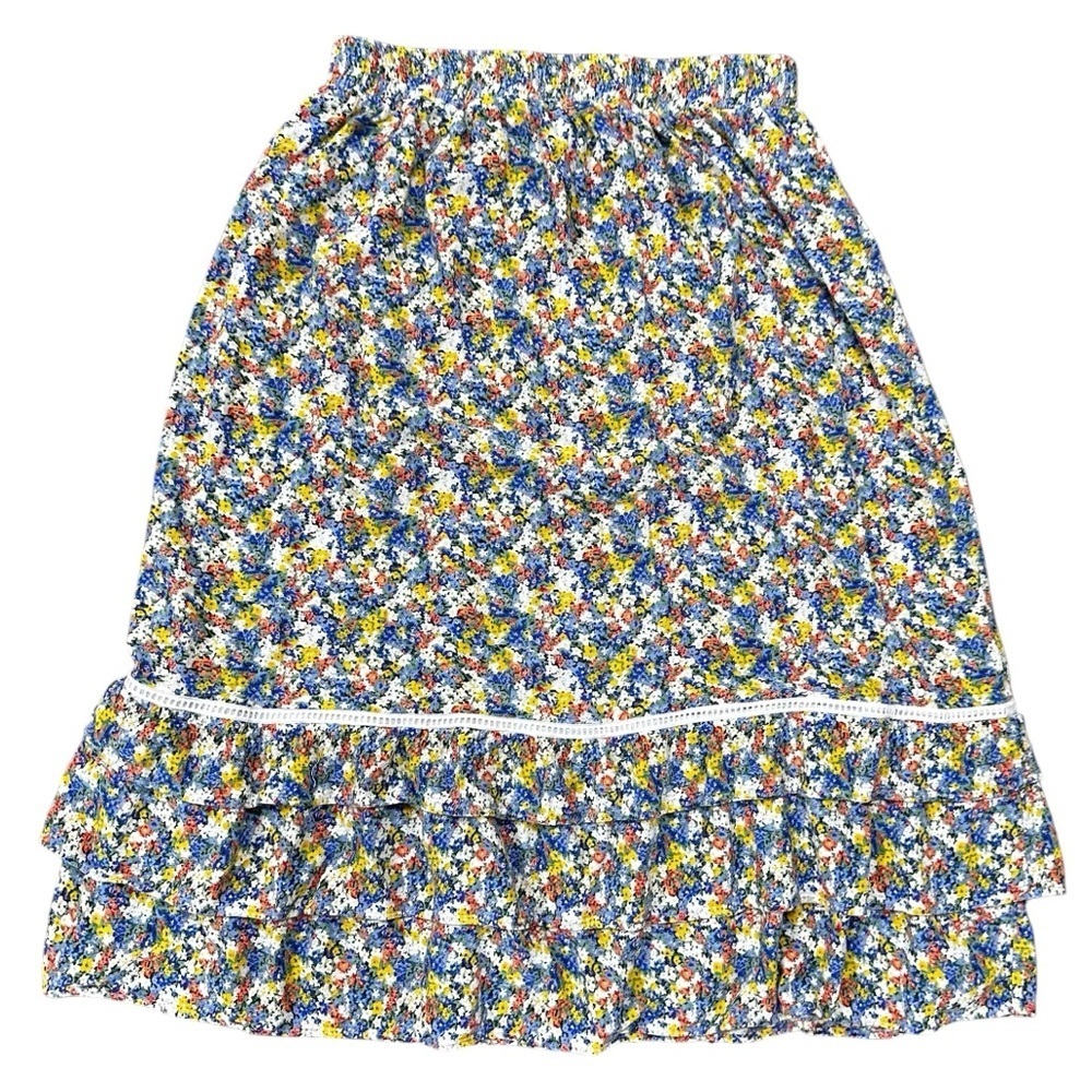 Cynthia Rowley Multi Color Floral Tiered Ruffle Hem A-Line Maxi Skirt Size L